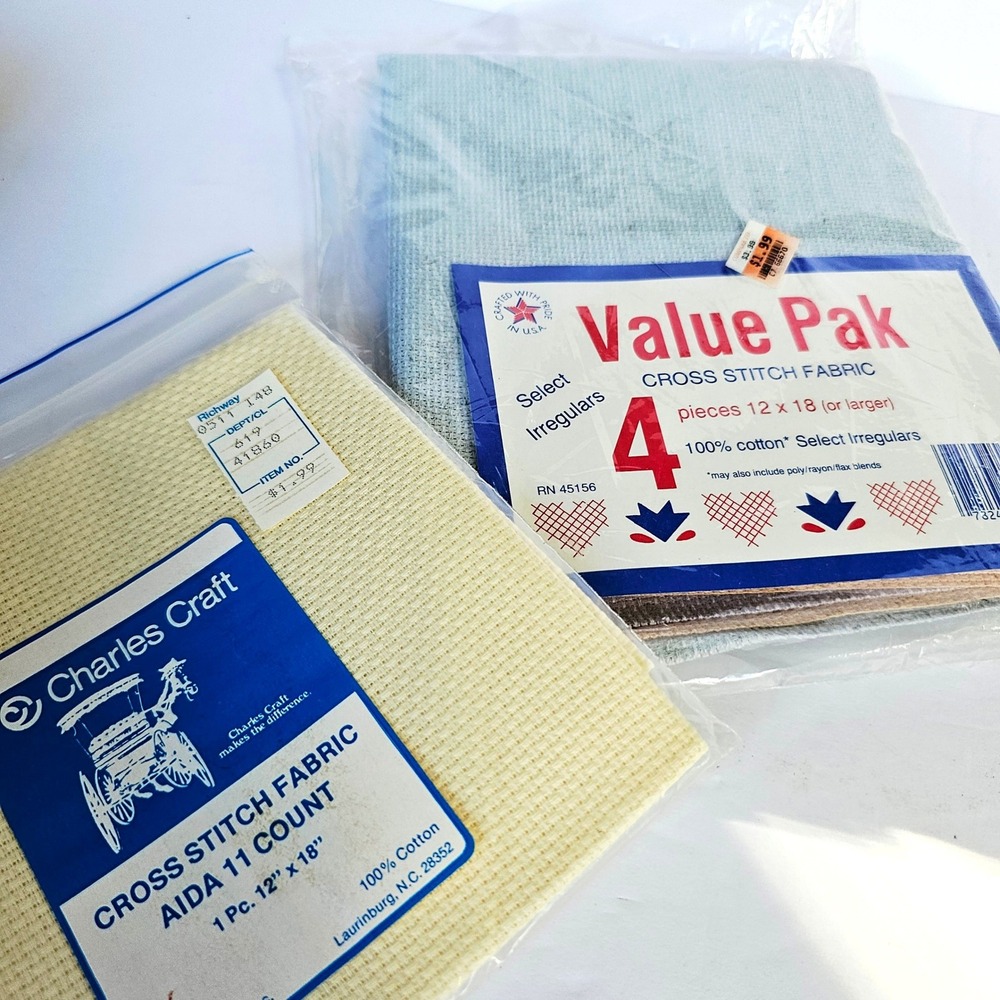 Vintage Charles Craft Aida Cloth Cross Stitch Fabric Value Pak 5 Pcs 12x18 DIY